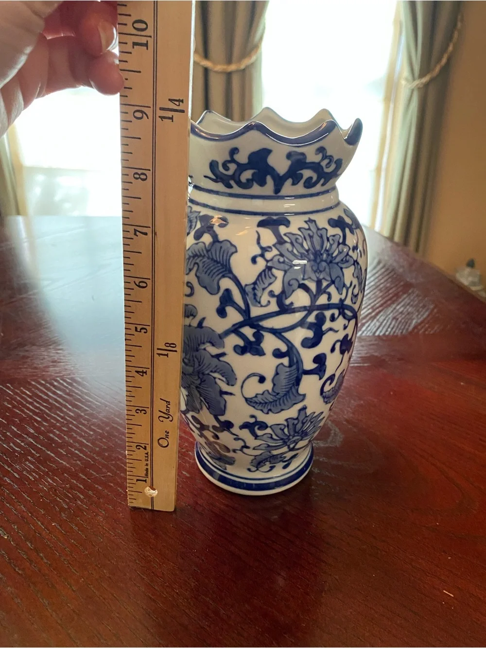 Seymour Mann Fine Porcelain Blue and White Floral Vase 9 inches tall